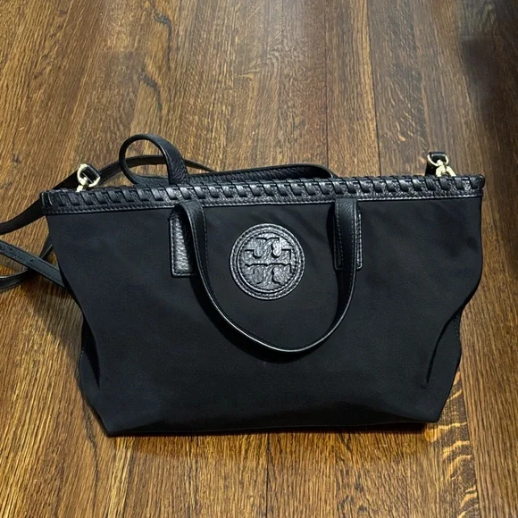 Tory Burch Black Tote with Braided Trim - Picture 1 of 7